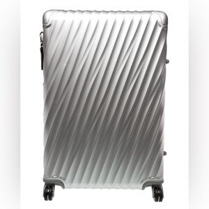 NEW TUMI Silver Hard Shell Suitcase ALUMINUM LARGE LUGGAGE extended travel w tag